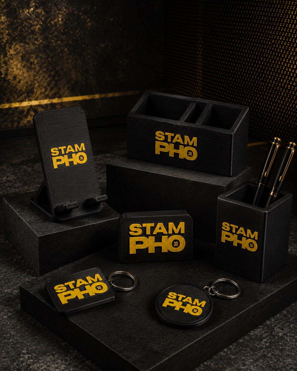 Accessori da scrivania e portachiavi personalizzati in stampa 3D